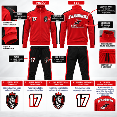 Dres Sportowy Personalizowany Creta czarno-czerwony